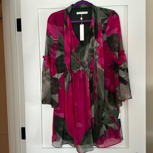 TRINA TURK Watercolor Shift Dress with Bell Sleeves and Fully Lined Size S NWT's